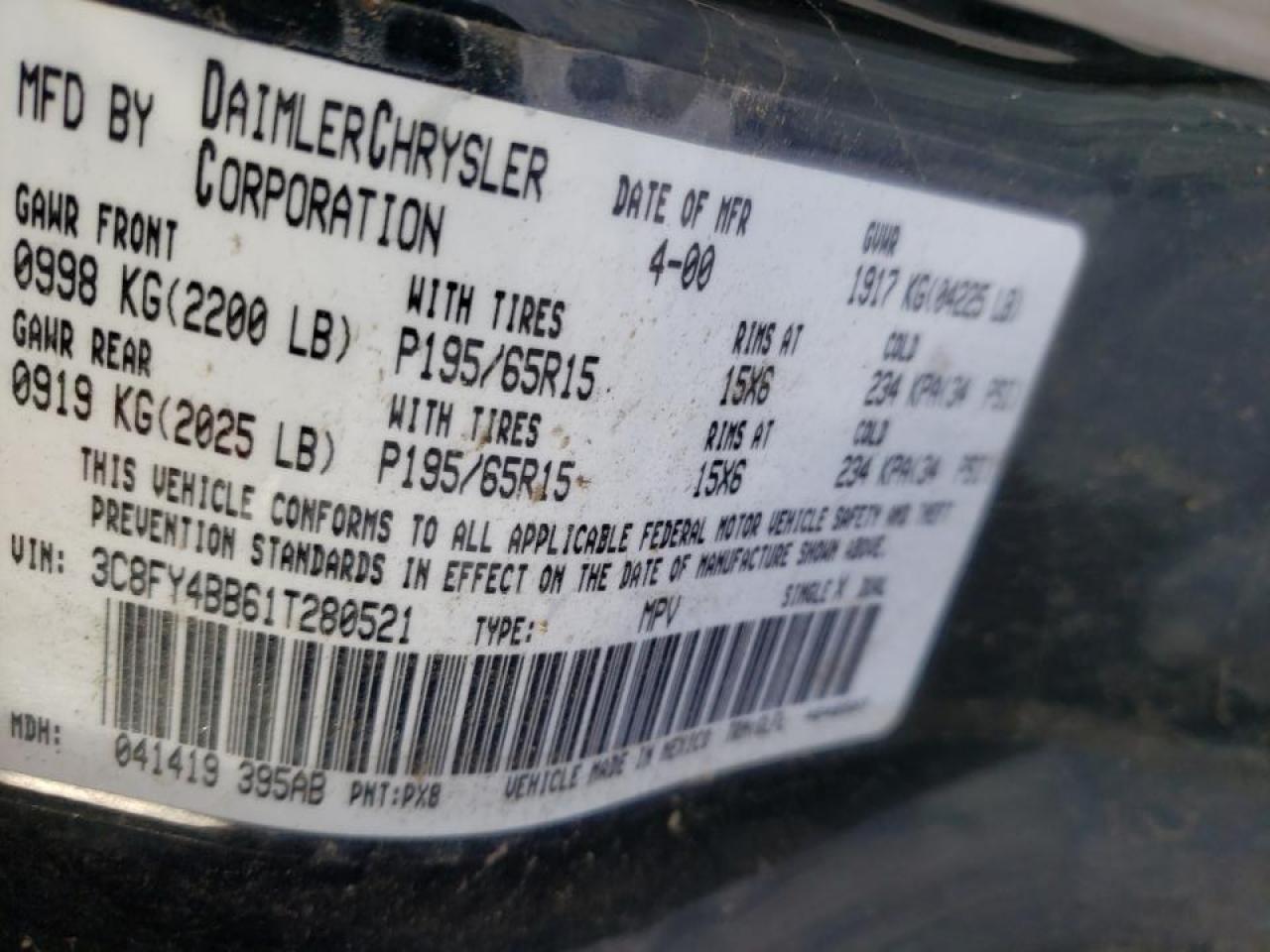 Photo 10 from auction – 2001 CHRYSLER PT CRUISER with VIN 3C8FY4BB61T280521