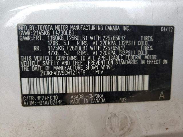 Photo 10 from auction – 2012 TOYOTA RAV 4 with VIN 2T3KF4DV9CW121419