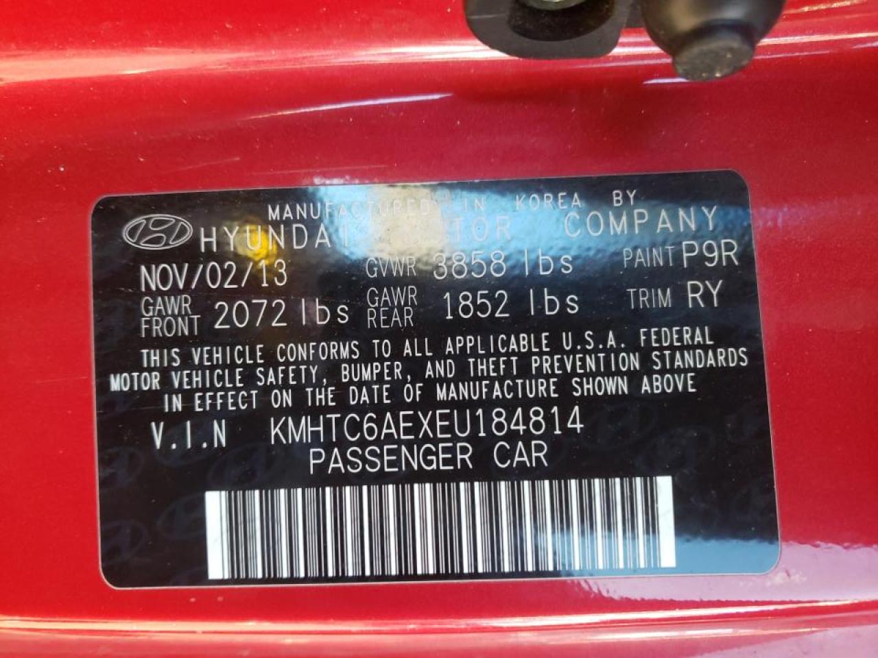 Photo 10 from auction – 2014 HYUNDAI VELOSTER T with VIN KMHTC6AEXEU184814