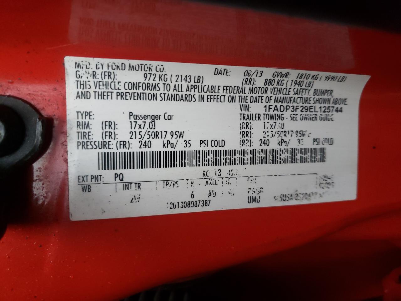 Photo 10 from auction – 2014 FORD FOCUS SE with VIN 1FADP3F29EL125744