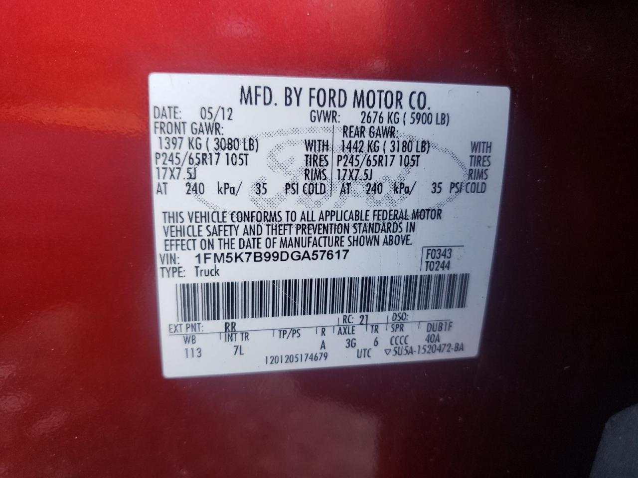 Photo 10 from auction – 2013 FORD EXPLORER with VIN 1FM5K7B99DGA57617