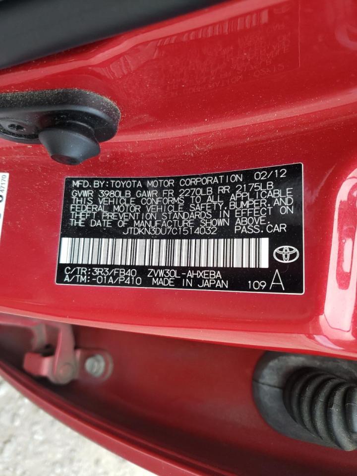 Photo 10 from auction – 2012 TOYOTA PRIUS with VIN JTDKN3DU7C1514032