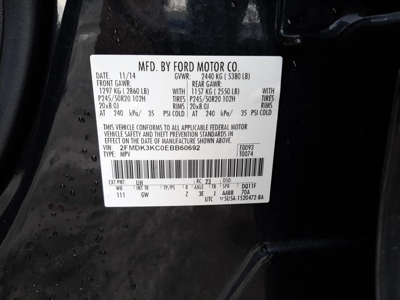 Photo 10 from auction – 2014 FORD EDGE LIMIT with VIN 2FMDK3KC0EBB60692