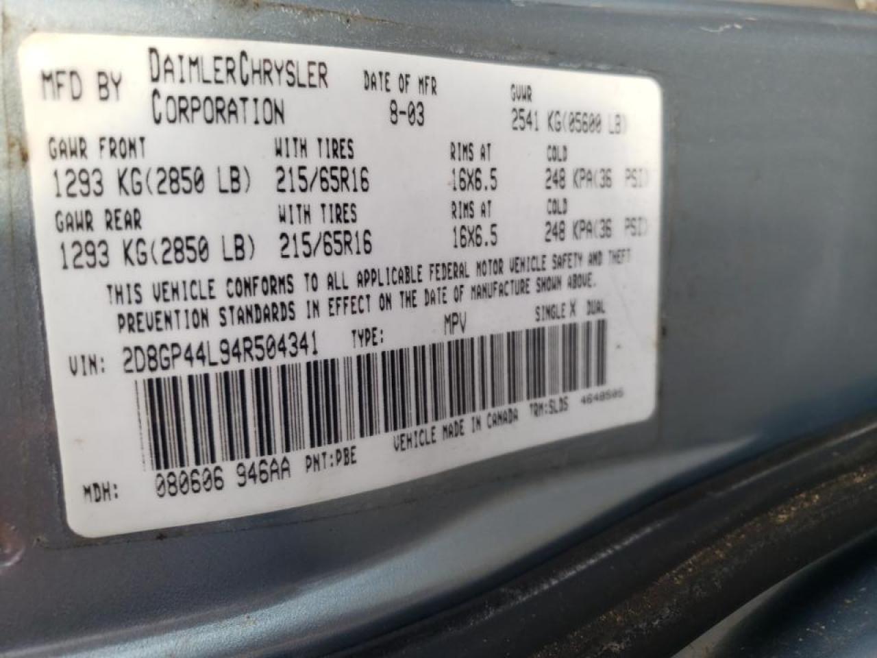 Photo 10 from auction – 2004 DODGE GRAND CARA with VIN 2D8GP44L94R504341