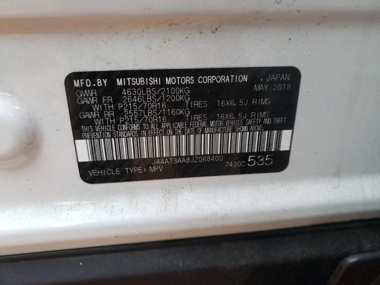 Photo 10 from auction – 2018 MITSUBISHI ECLIPSE CR with VIN JA4AT3AA8JZ068400