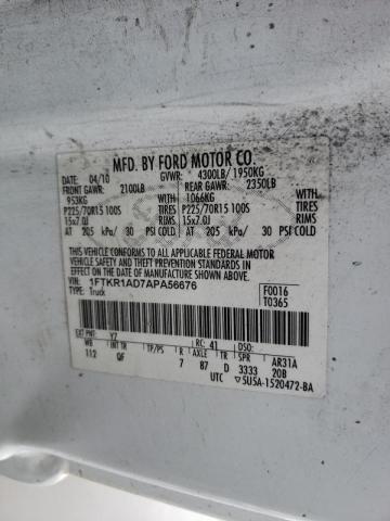Photo 10 from auction – 2010 FORD RANGER with VIN 1FTKR1AD7APA56676