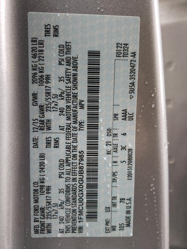 Photo 10 from auction – 2016 FORD ESCAPE with VIN 1FMCU0GX0GUB87985
