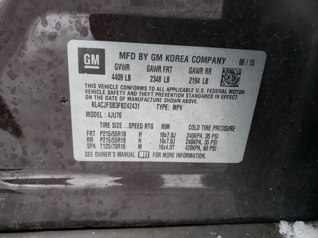 Photo 10 from auction – 2015 BUICK ENCORE with VIN KL4CJFSB3FB242431