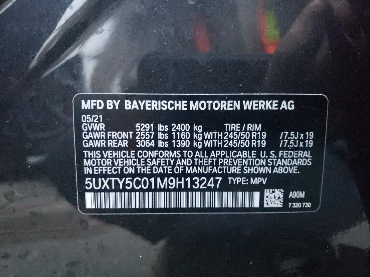Photo 10 from auction – 2021 BMW X3 XDRIVE3 with VIN 5UXTY5C01M9H13247
