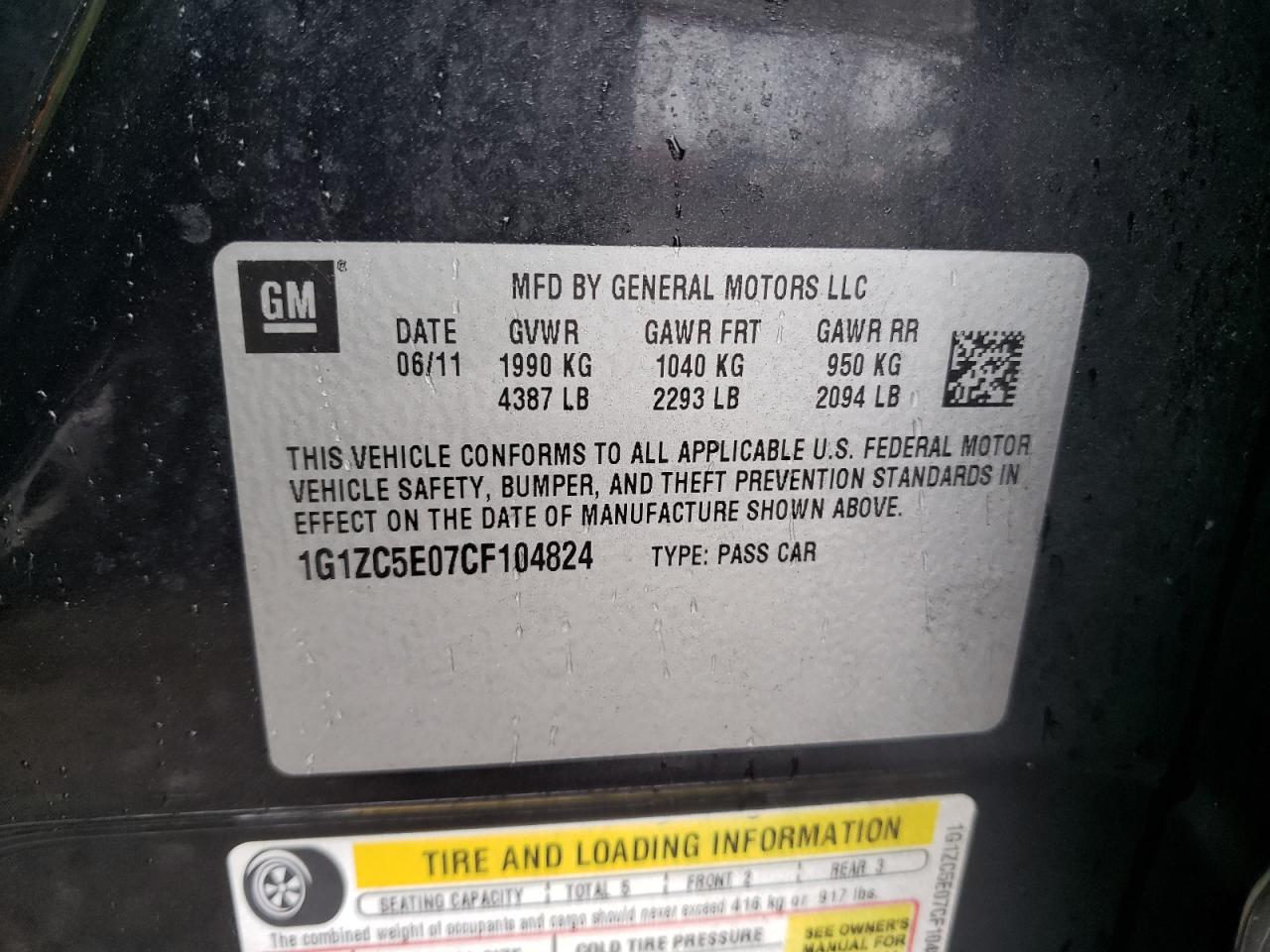 Photo 10 from auction – 2012 CHEVROLET MALIBU 1LT with VIN 1G1ZC5E07CF104824