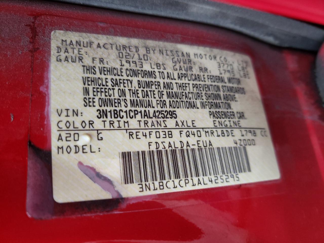 Photo 10 from auction – 2010 NISSAN VERSA S with VIN 3N1BC1CP1AL425295