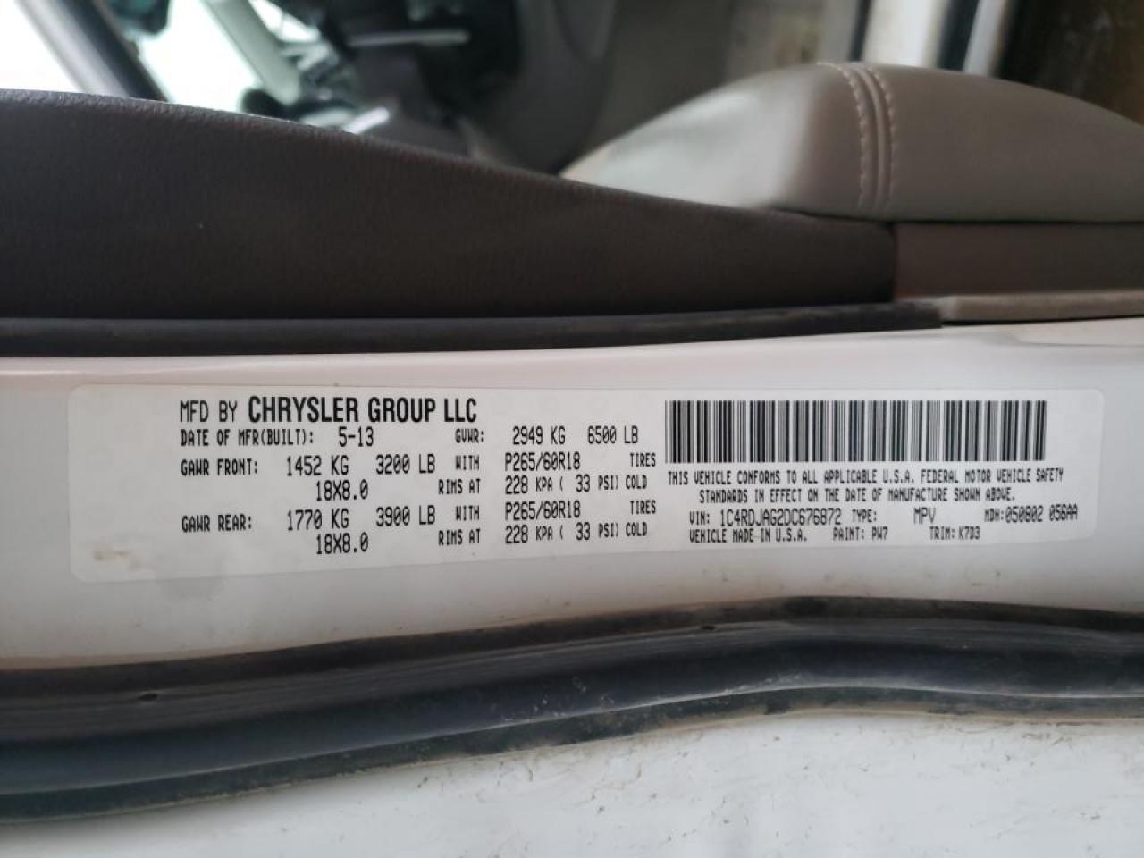 Photo 20 from auction – 2013 DODGE DURANGO SX with VIN 1C4RDJAG2DC676872