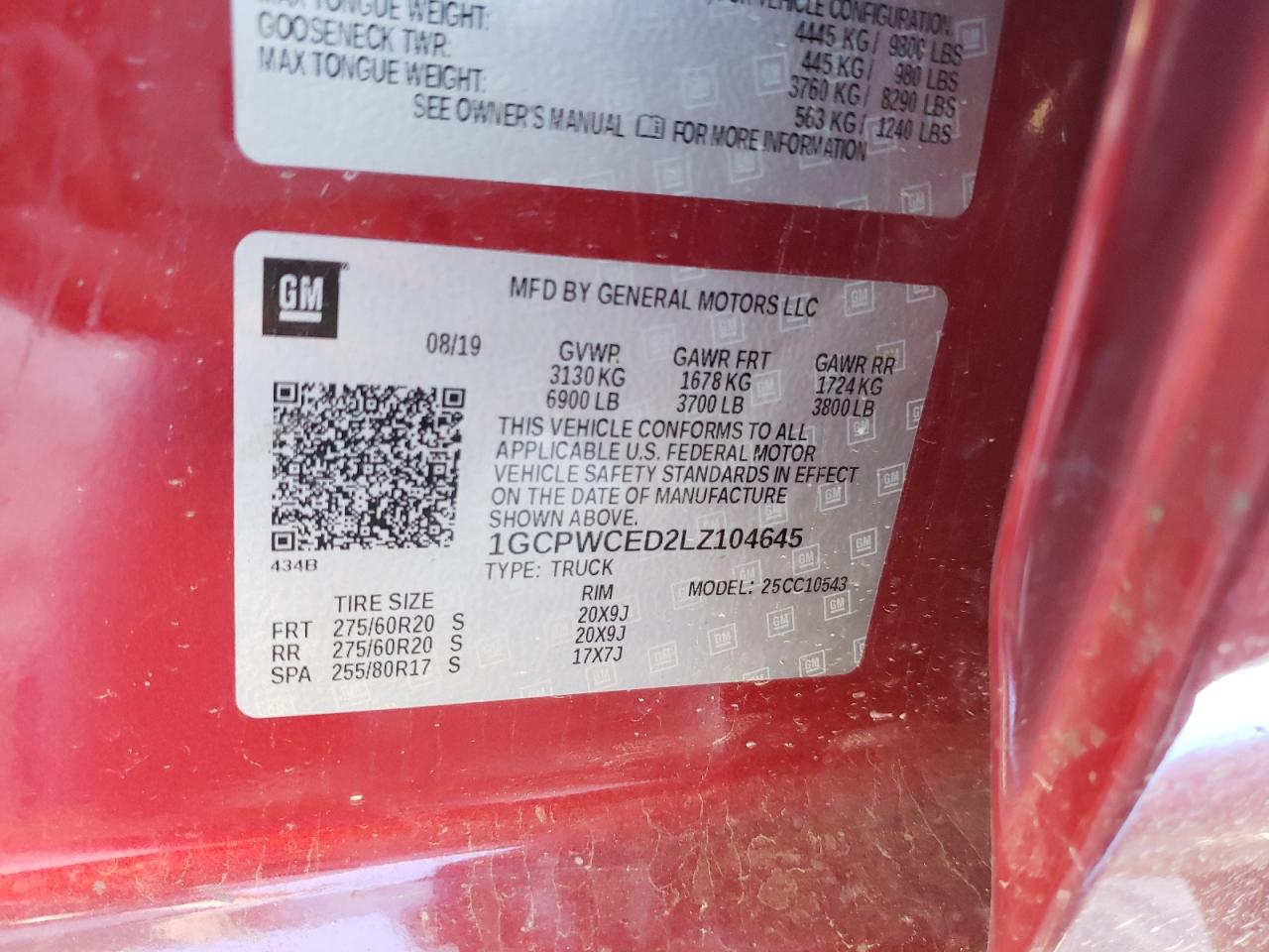Photo 10 from auction – 2020 CHEVROLET SILVERADO with VIN 1GCPWCED2LZ104645