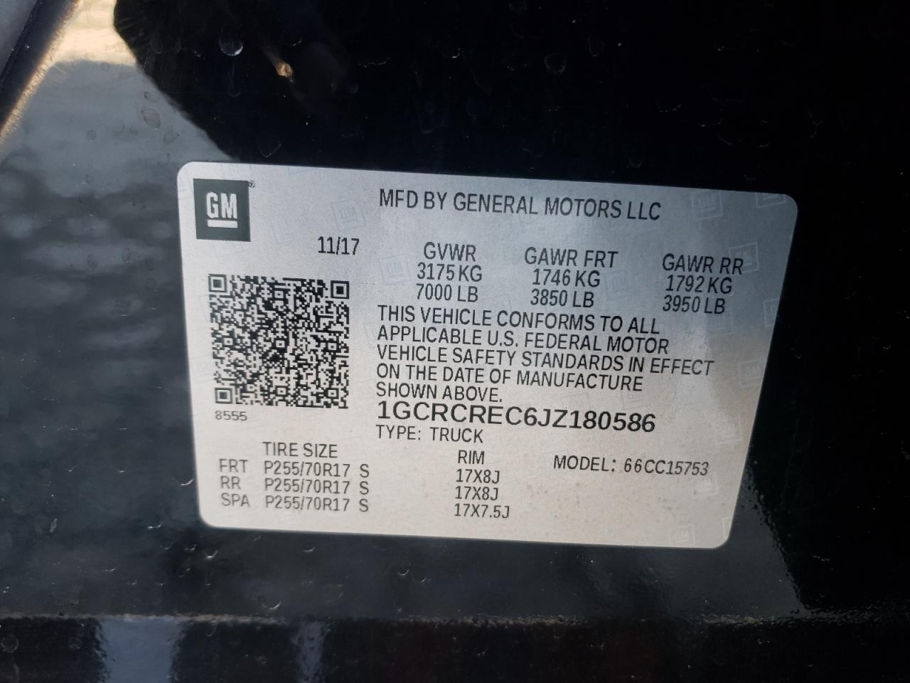 Photo 10 from auction – 2018 CHEVROLET SILVERADO with VIN 1GCRCREC6JZ180586