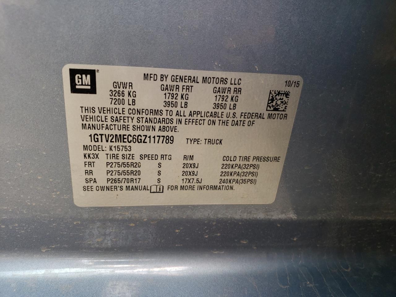 Photo 10 from auction – 2016 GMC SIERRA K15 with VIN 1GTV2MEC6GZ117789