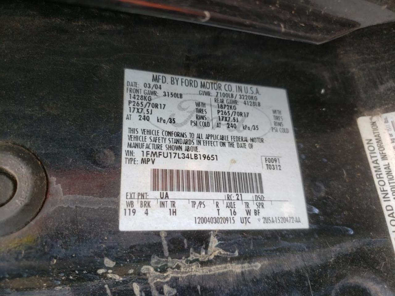 Photo 10 from auction – 2004 FORD EXPEDITION with VIN 1FMFU17L34LB19651
