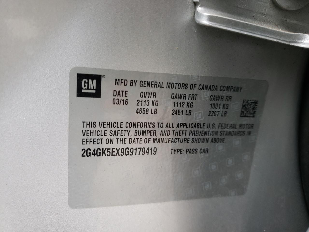 Photo 10 from auction – 2016 BUICK REGAL with VIN 2G4GK5EX9G9179419