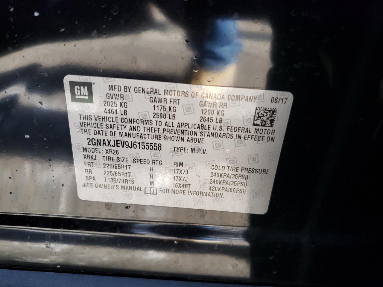 Photo 10 from auction – 2018 CHEVROLET EQUINOX LT with VIN 2GNAXJEV9J6155558