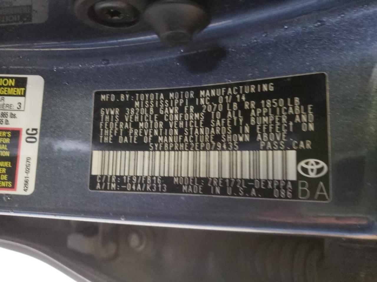 Photo 10 from auction – 2014 TOYOTA COROLLA EC with VIN 5YFBPRHE2EP079435