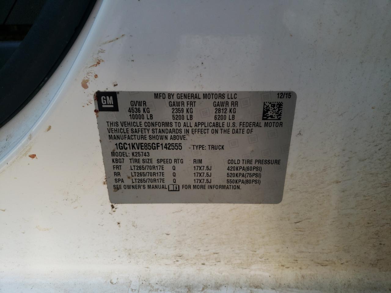 Photo 10 from auction – 2016 CHEVROLET SILVERADO with VIN 1GC1KVE85GF142555