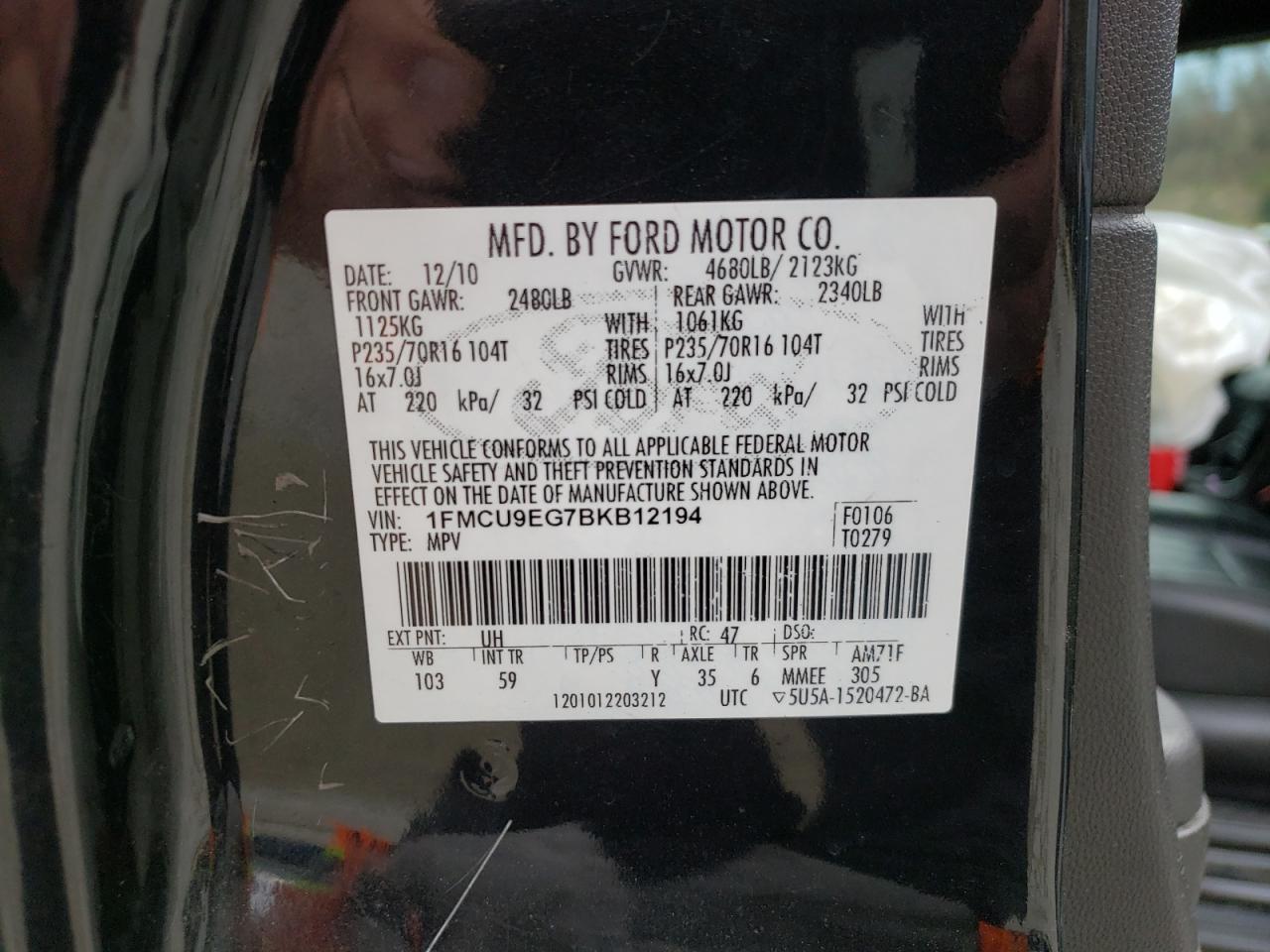 Фото 10 с аукциона – 2011 FORD ESCAPE LIM с VIN 1FMCU9EG7BKB12194