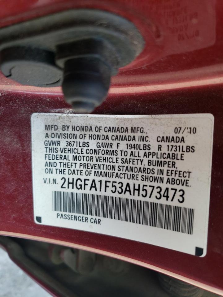 Photo 10 from auction – 2010 HONDA CIVIC LX with VIN 2HGFA1F53AH573473