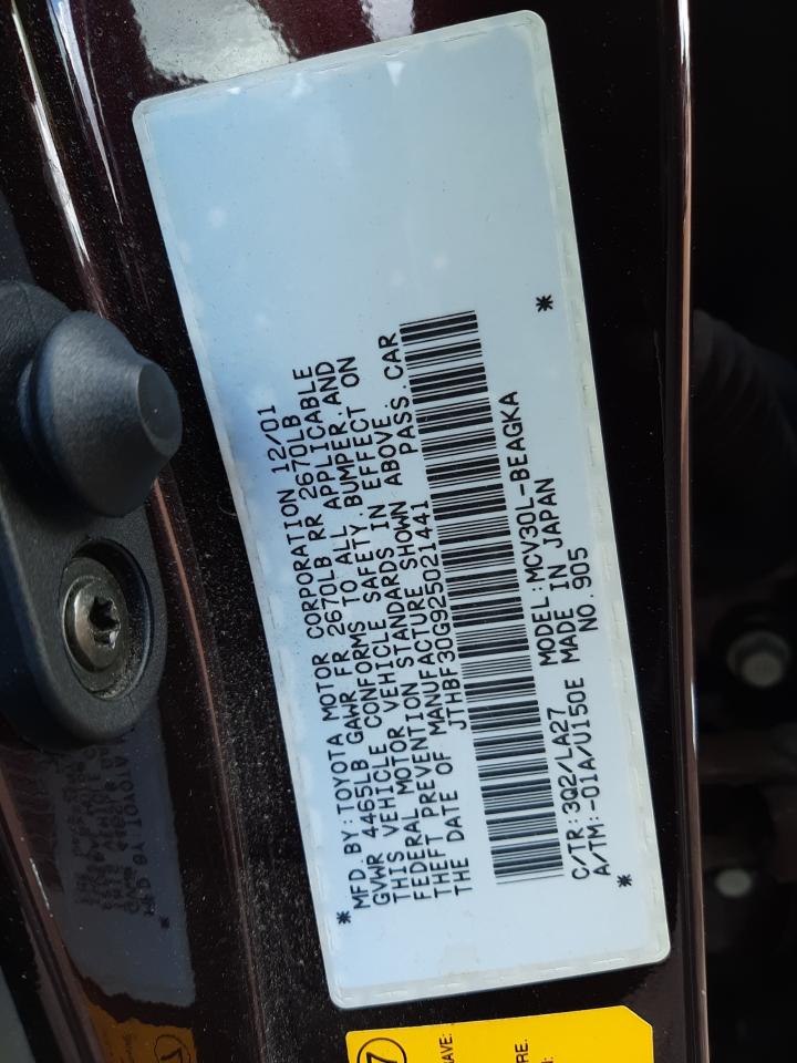 Photo 10 from auction – 2002 LEXUS ES 300 with VIN JTHBF30G925021441