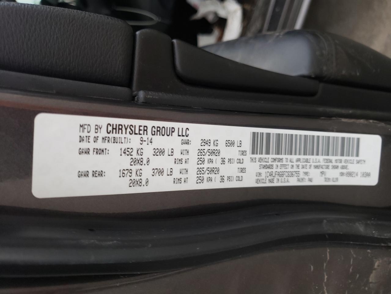 Photo 10 from auction – 2015 JEEP GRAND CHER with VIN 1C4RJFAG6FC636755