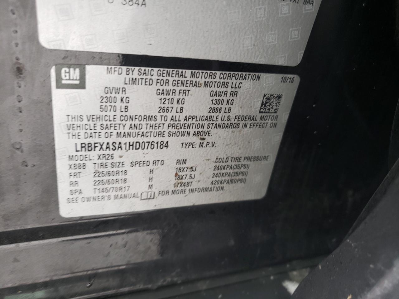 Photo 10 from auction – 2017 BUICK ENVISION P with VIN LRBFXASA1HD076184