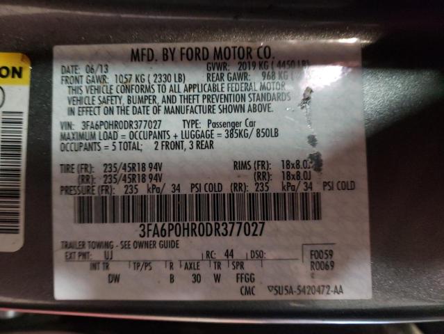 Photo 10 from auction – 2013 FORD FUSION SE with VIN 3FA6P0HR0DR377027