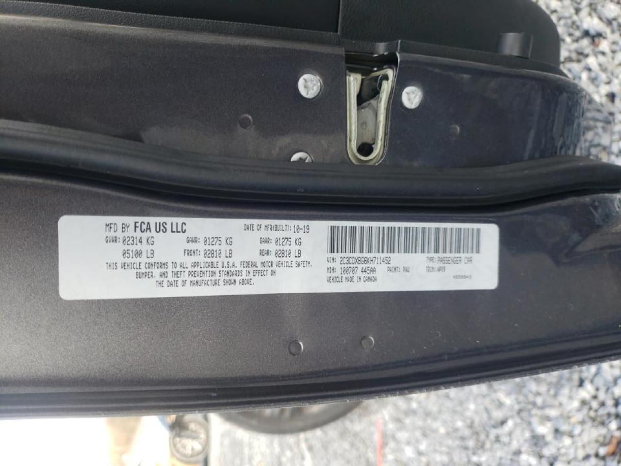 Photo 10 from auction – 2019 DODGE CHARGER SX with VIN 2C3CDXBG6KH711452