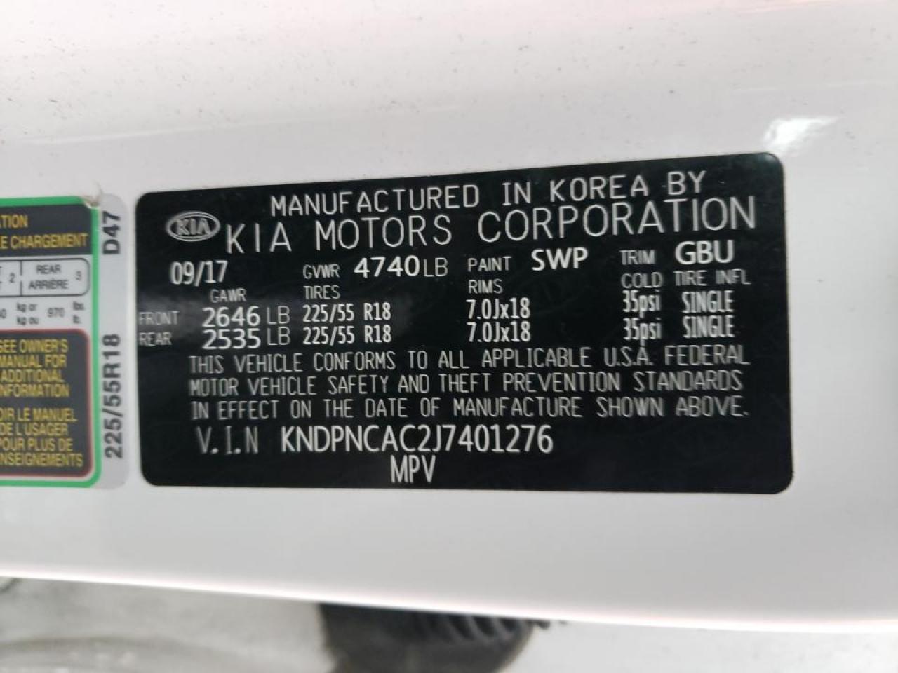 Photo 10 from auction – 2018 KIA SPORTAGE E with VIN KNDPNCAC2J7401276