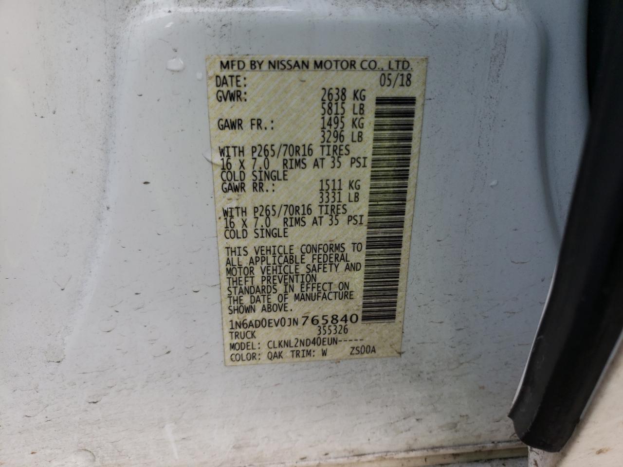 Photo 10 from auction – 2018 NISSAN FRONTIER S with VIN 1N6AD0EV0JN765840