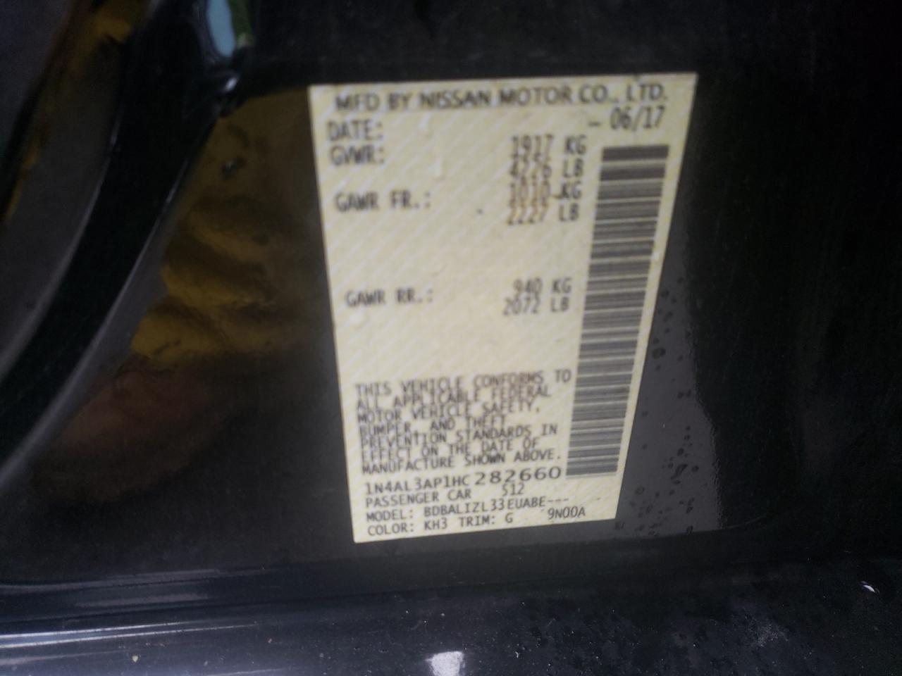 Photo 10 from auction – 2017 NISSAN ALTIMA 2.5 with VIN 1N4AL3AP1HC282660