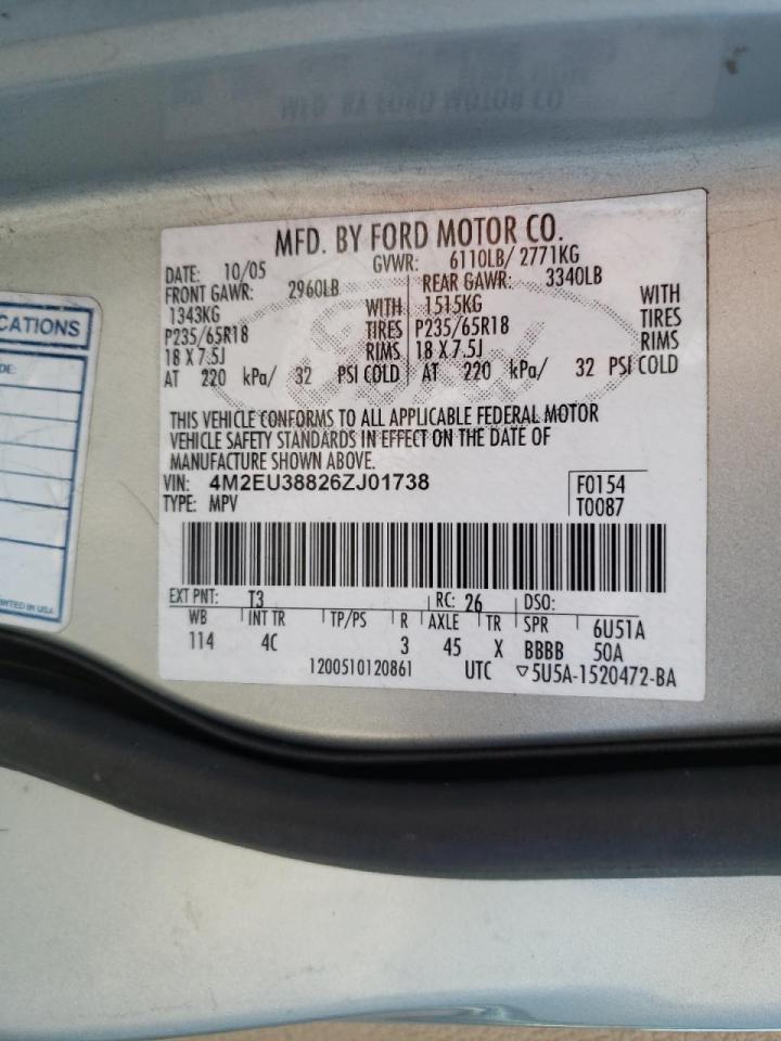 Photo 10 from auction – 2006 MERCURY MOUNTAINEE with VIN 4M2EU38826ZJ01738