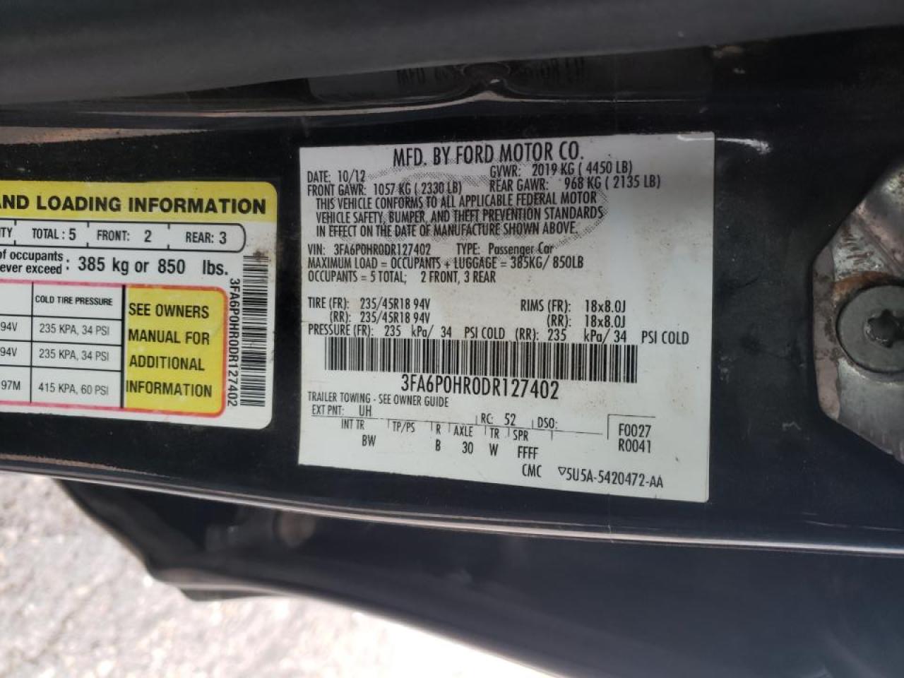 Photo 10 from auction – 2013 FORD FUSION SE with VIN 3FA6P0HR0DR127402