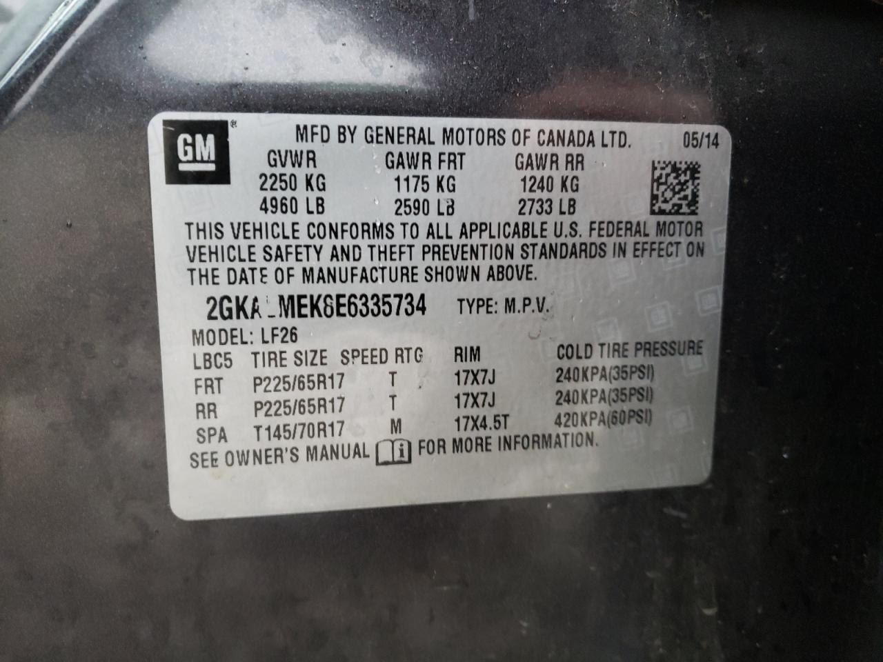 Photo 10 from auction – 2014 GMC TERRAIN SL with VIN 2GKALMEK8E6335734
