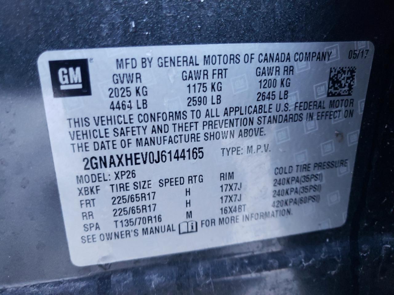 Photo 10 from auction – 2018 CHEVROLET EQUINOX LS with VIN 2GNAXHEV0J6144165