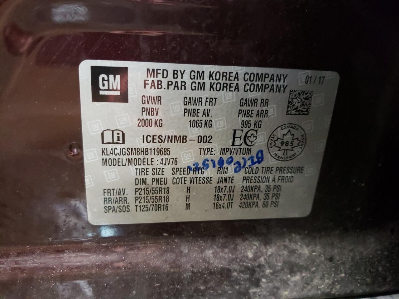 Photo 10 from auction – 2017 BUICK ENCORE ESS with VIN KL4CJGSM8HB119685
