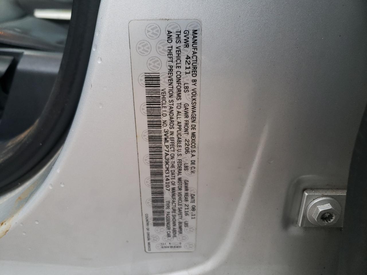Photo 10 from auction – 2012 VOLKSWAGEN JETTA SEL with VIN 3VWLP7AJ9CM314107