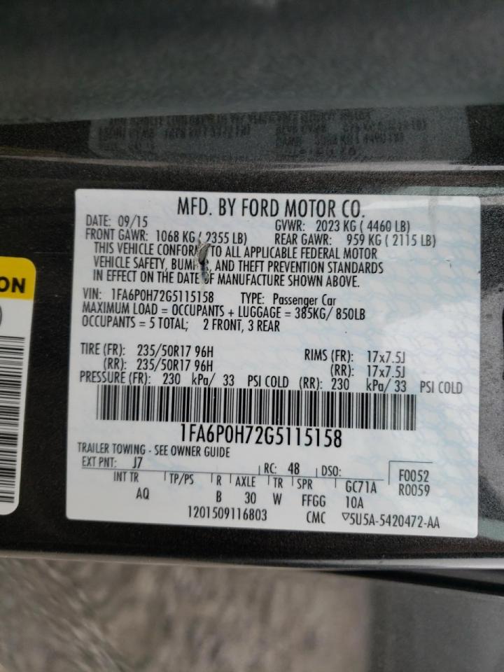 Photo 10 from auction – 2016 FORD FUSION SE with VIN 1FA6P0H72G5115158