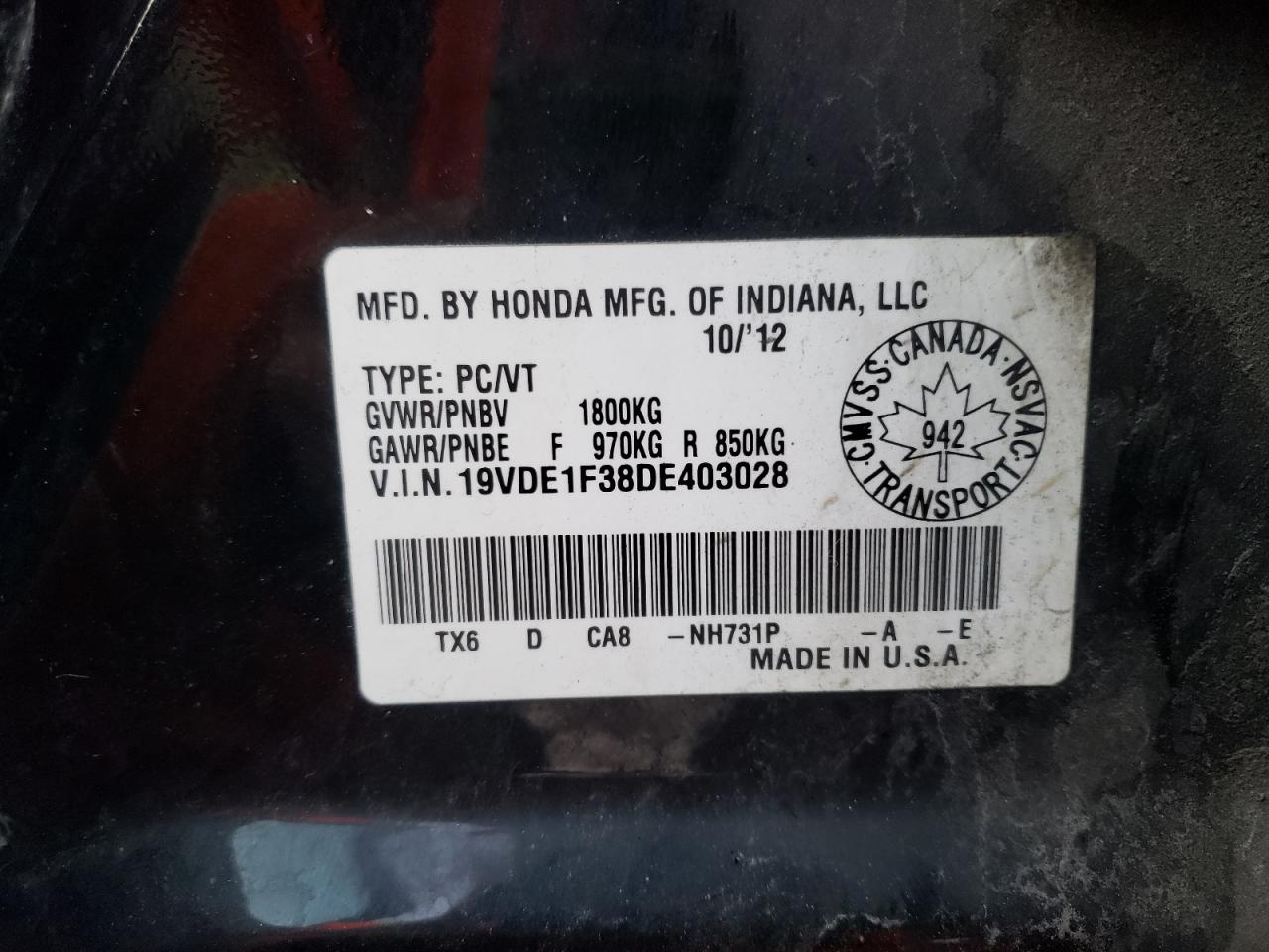 Photo 10 from auction – 2013 ACURA ILX 20 with VIN 19VDE1F38DE403028