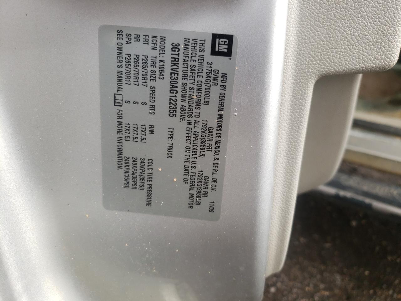 Photo 10 from auction – 2010 GMC SIERRA K15 with VIN 3GTRKVE30AG122355