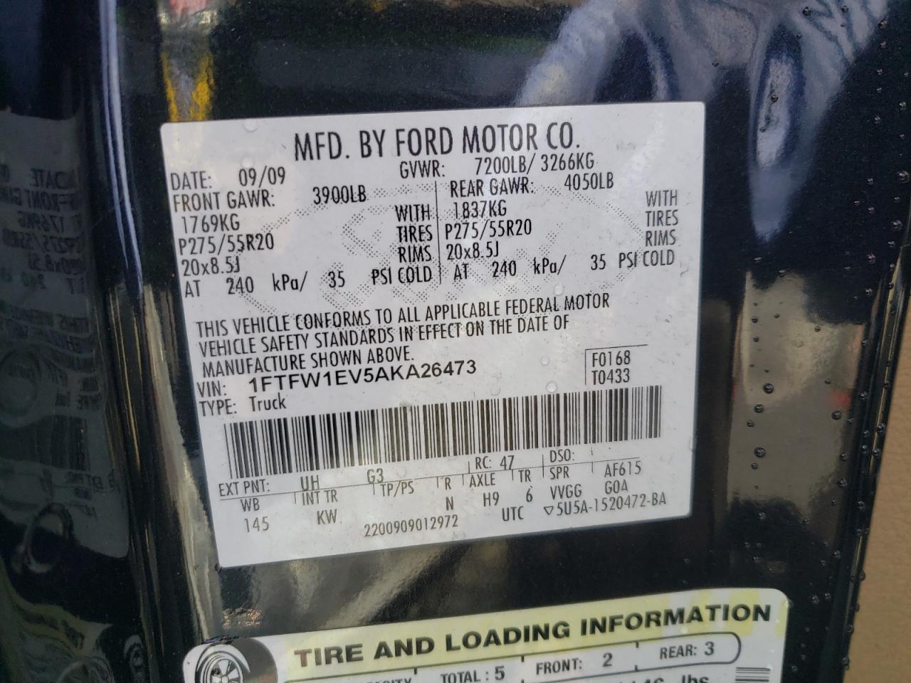 Photo 10 from auction – 2010 FORD F150 SUPER with VIN 1FTFW1EV5AKA26473