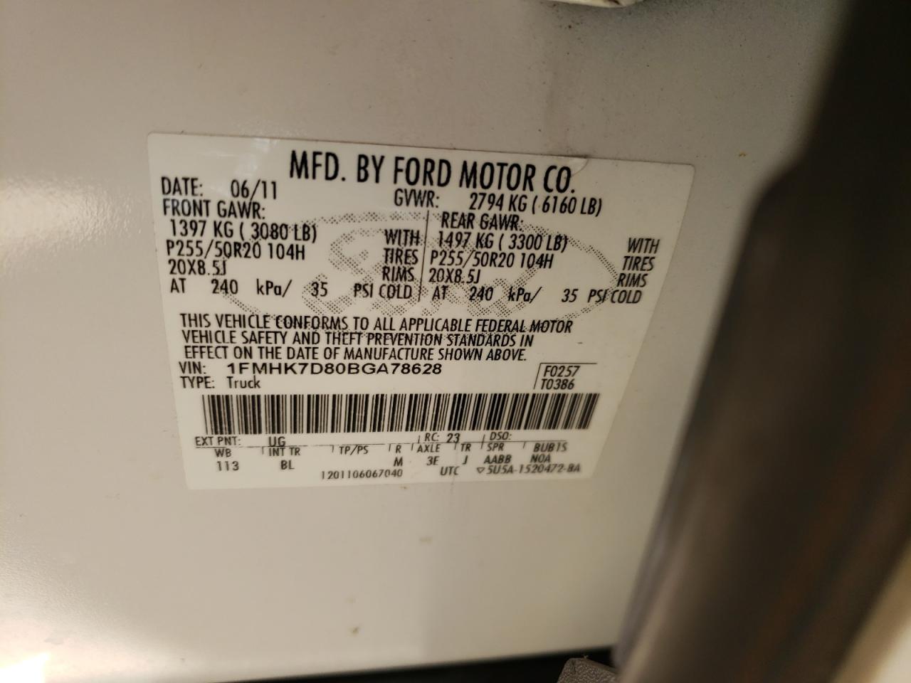 Photo 10 from auction – 2011 FORD EXPLORER X with VIN 1FMHK7D80BGA78628