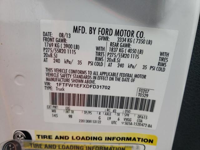 Photo 10 from auction – 2013 FORD F150 SUPER with VIN 1FTFW1EFXDFD31702