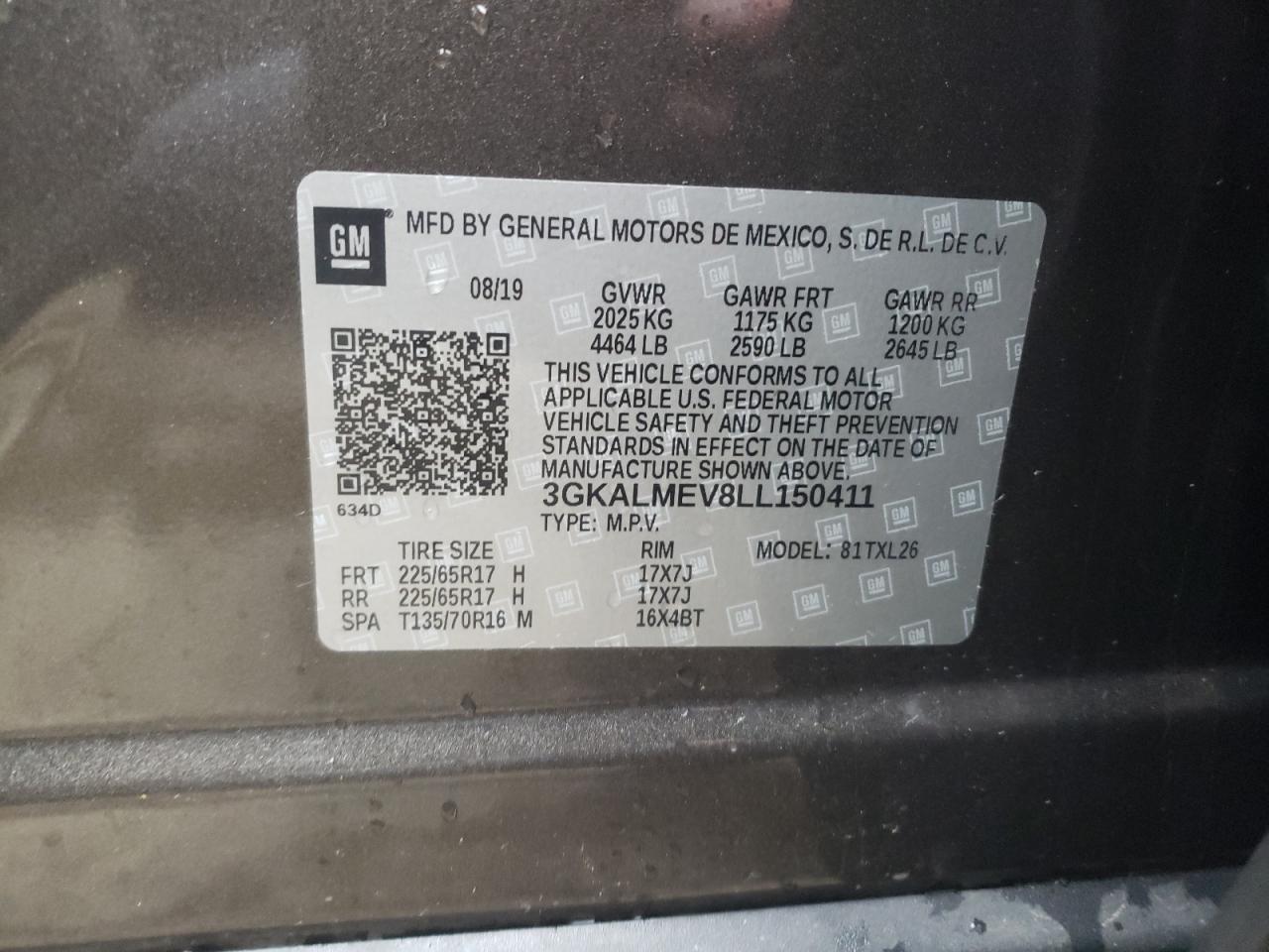 Photo 10 from auction – 2020 GMC TERRAIN SL with VIN 3GKALMEV8LL150411