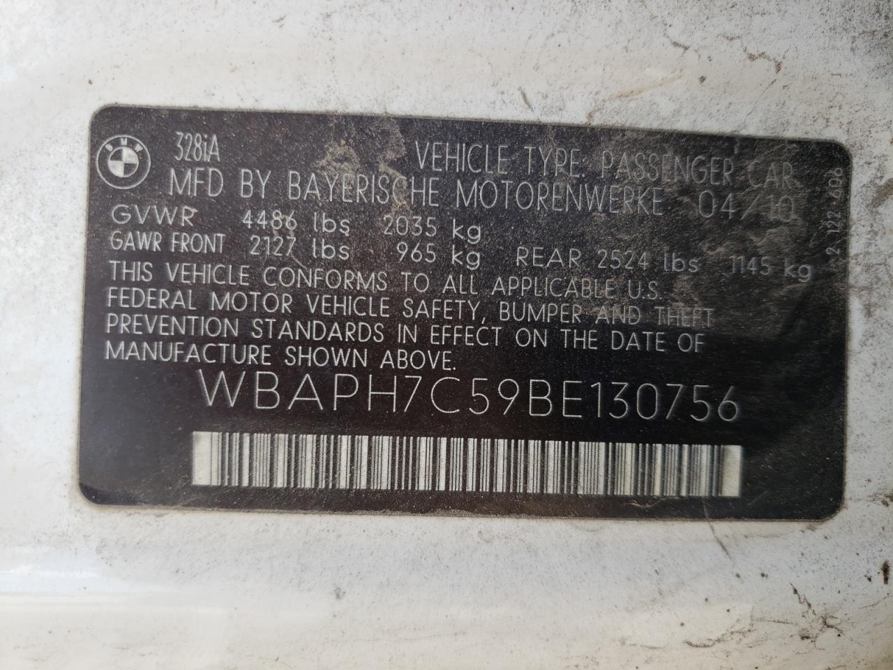 Photo 10 from auction – 2011 BMW 328 I with VIN WBAPH7C59BE130756