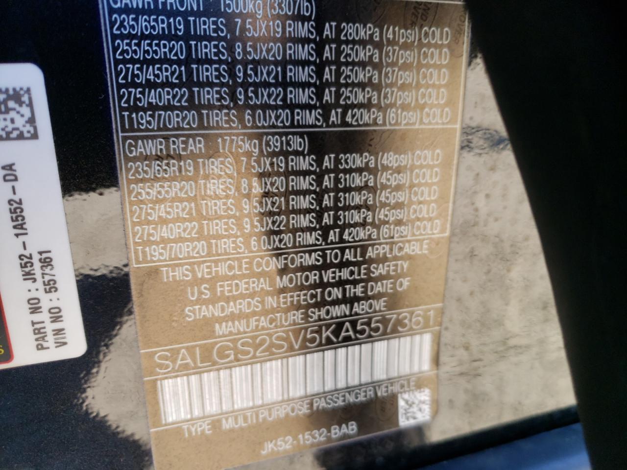 Photo 10 from auction – 2019 LAND ROVER RANGE ROVE with VIN SALGS2SV5KA557361