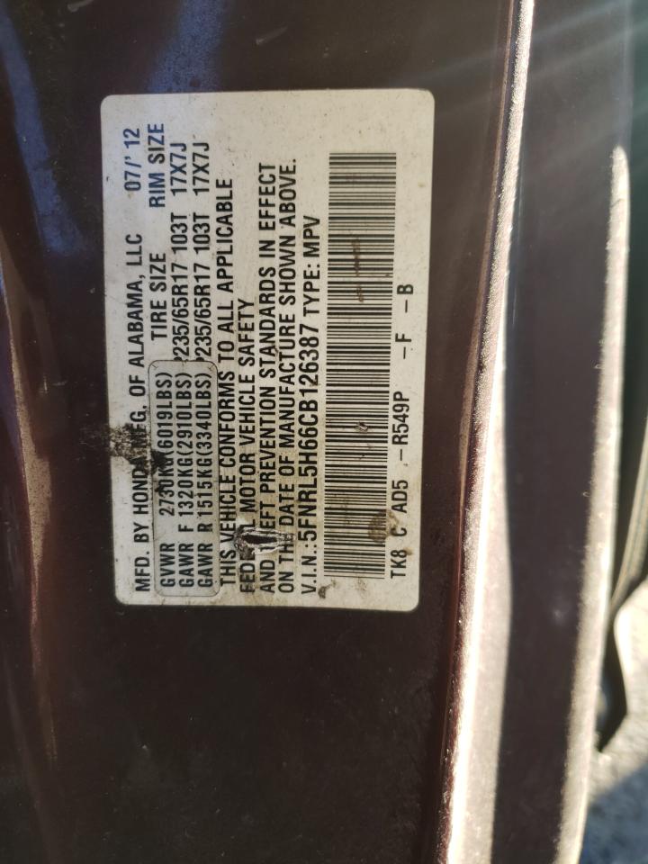 Photo 10 from auction – 2012 HONDA ODYSSEY EX with VIN 5FNRL5H66CB126387
